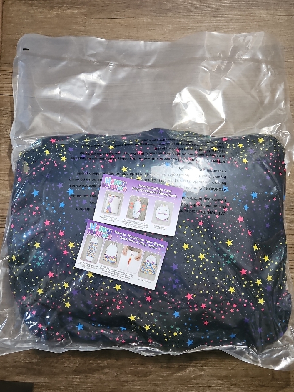 Happy Nappers Shimmer Unicorn Sleeper Sack • Black Cosmic Star Pattern • Med
